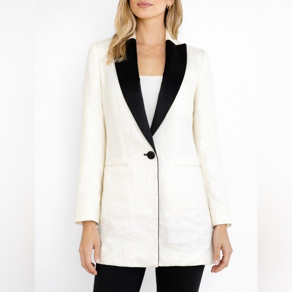 Emerson Fry Blazer Linen Wingtip Dinner Jacket Women’s Size 0 White Black